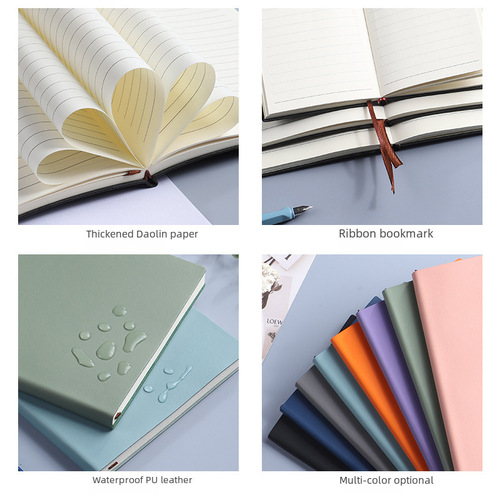 Customized thick A5 notebook with logo printing, B5 simple and trendy soft copybook, business office imitation leather notebook, A6 size