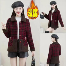 2023秋冬季加绒加厚中长款棉衣外套女仿羊羔绒流行印花大衣潮