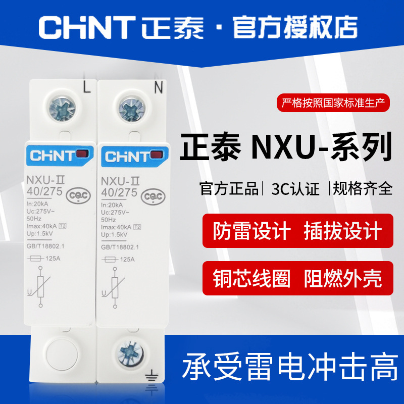 正泰浪涌保护器电涌NXU-Ⅱ 40kA/385V 2P电源防雷家用避雷器3P 4P