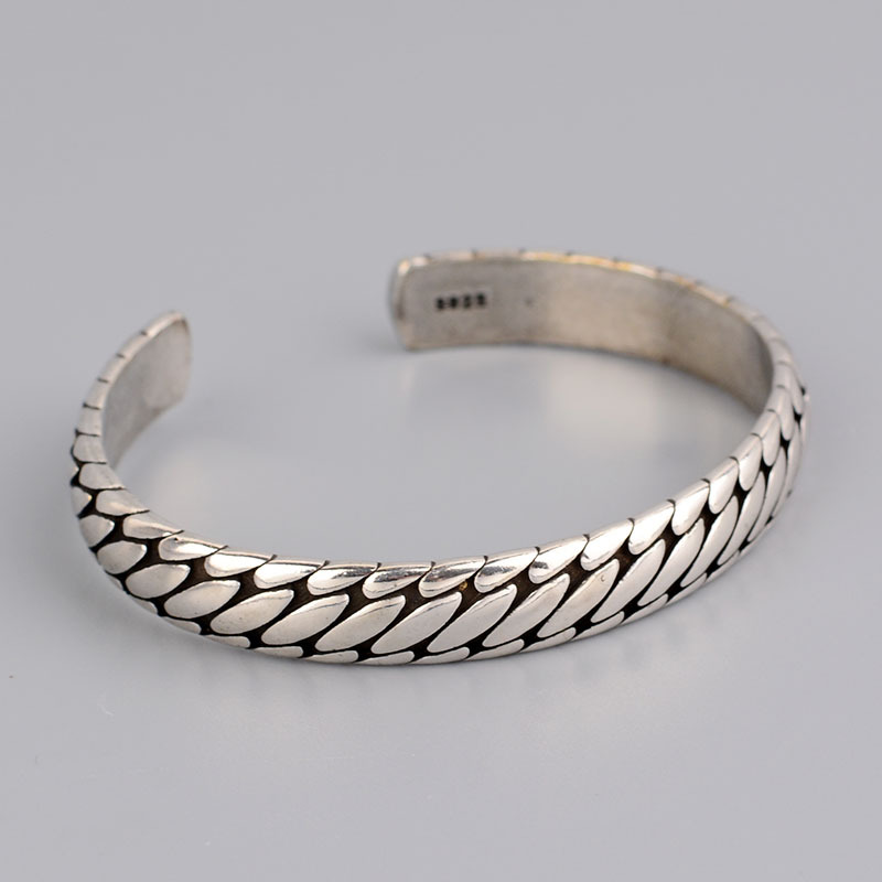 Japanese And Korean Retro Style Hip-hop Personalized Engraved Tire Pattern Bracelet Female Simple Popular Tide Brand Thai Silver Open Hand Jewelry