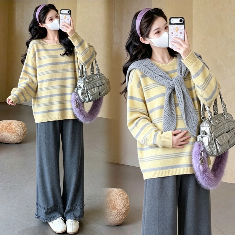 Maternity wear 2026 autumn new collection: elegant and slimming knitted maternity top and wide-leg pants, a two-piece maternity set Maternity wear 2026 autumn new collection: elegant and slimming knitted maternity top and wide-leg pants, a two-piece maternity set