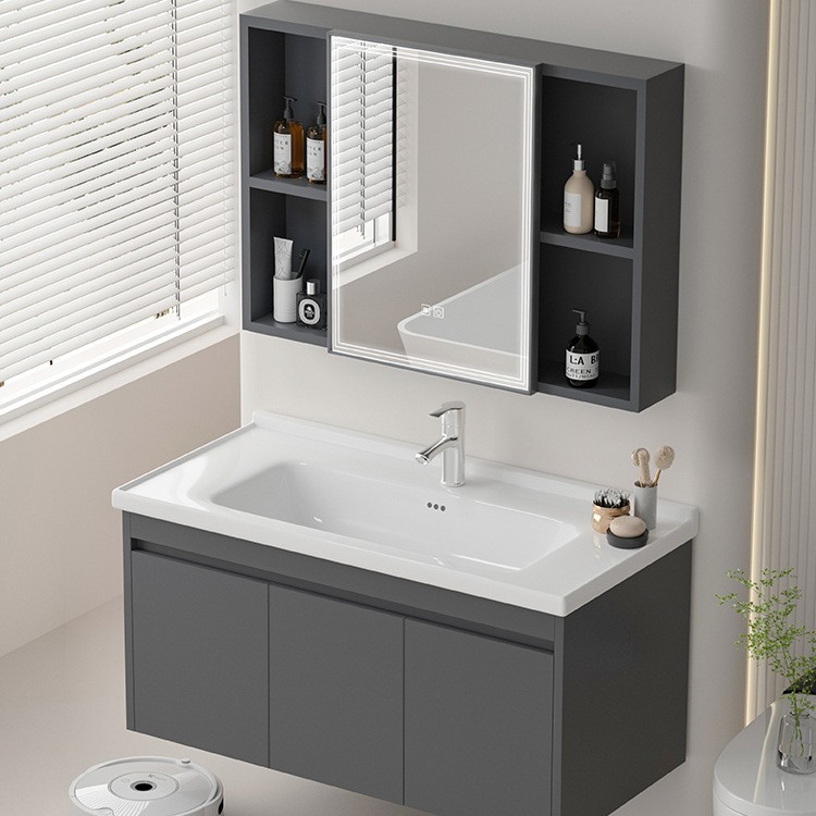 Gabinete de baño de aleación de aluminio de abeja moderno simple lavado de mano lavado de cara cerámica unidad gabinete de lavabo combinación de lavabo tipo pequeño