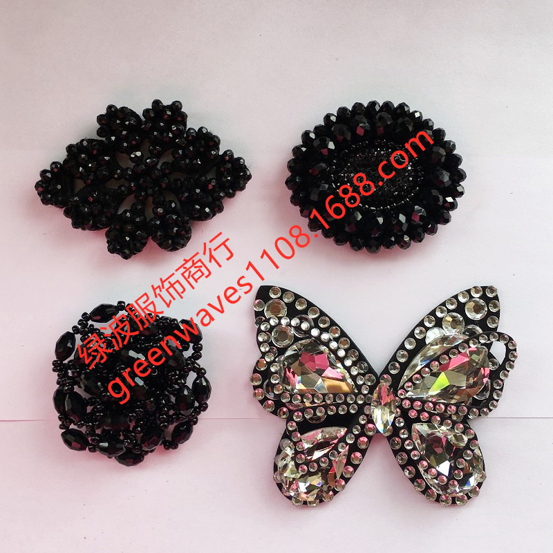 Oval prismatic black crystal beaded flower DIY snow boots applique big clothes coat chest decoration butterfly flower