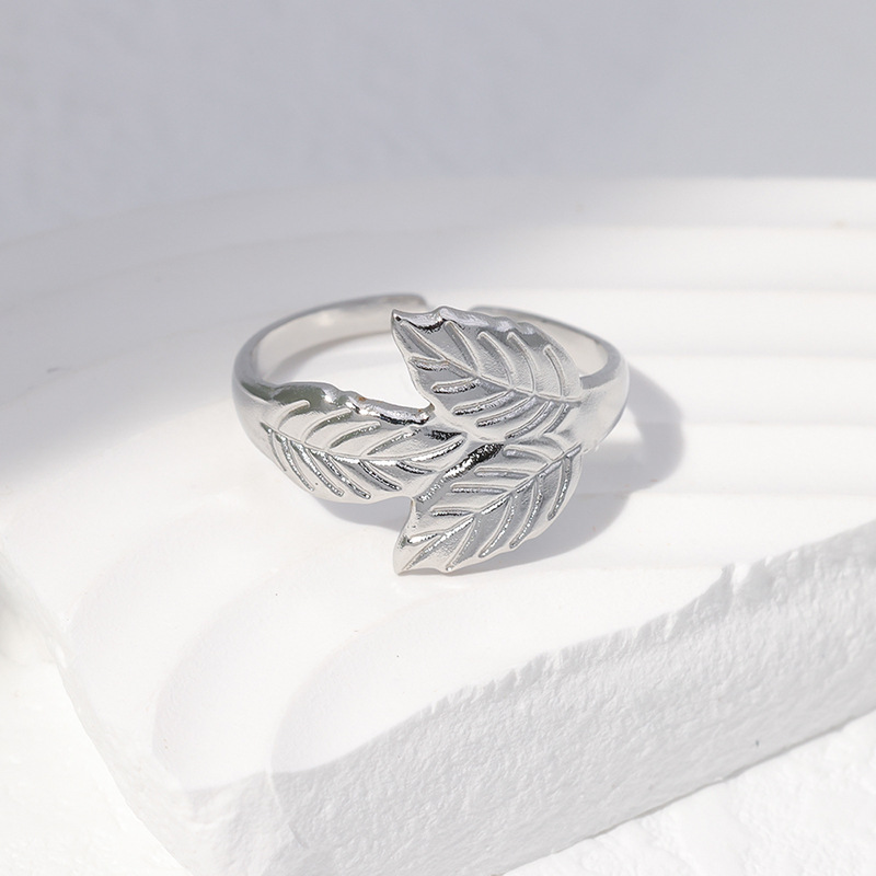 Simple Style Leaf Stainless Steel Open Ring 1 Piece