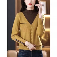 清仓捡漏专柜撤回大牌外贸女装秋冬半高领假两件打底针织衫毛衣女