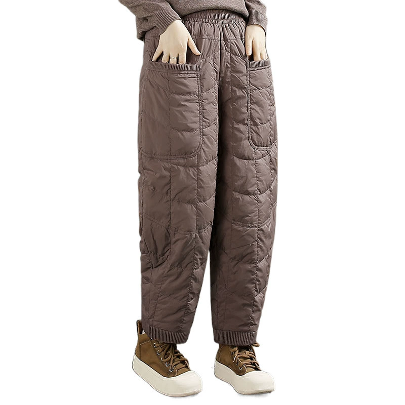 Winter retro colored trousers with down, keep warm warm jeans