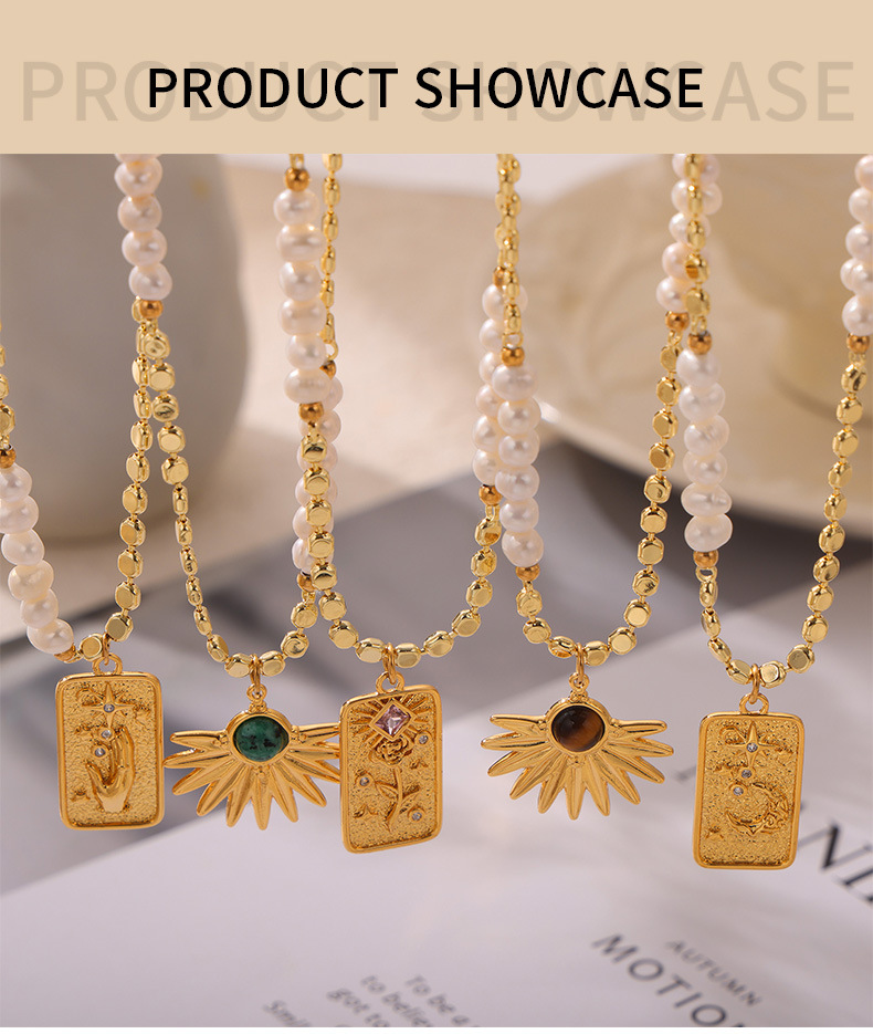 欧美新款时尚轻奢风天然虎眼石吊坠淡水珍珠串珠铜材质项链饰品详情10