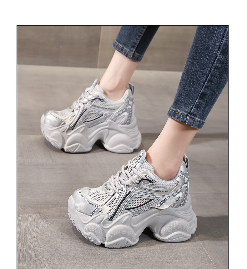 Giày sneaker nữ đế dày tăng chiều cao lưới thoáng khí phong cách thể thao — màu trắng chi tiết 12