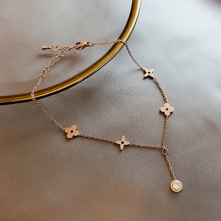 Four-leaf clover titanium steel anklet women's online celebrity women's sexy personality fashion 18K rose gold for women