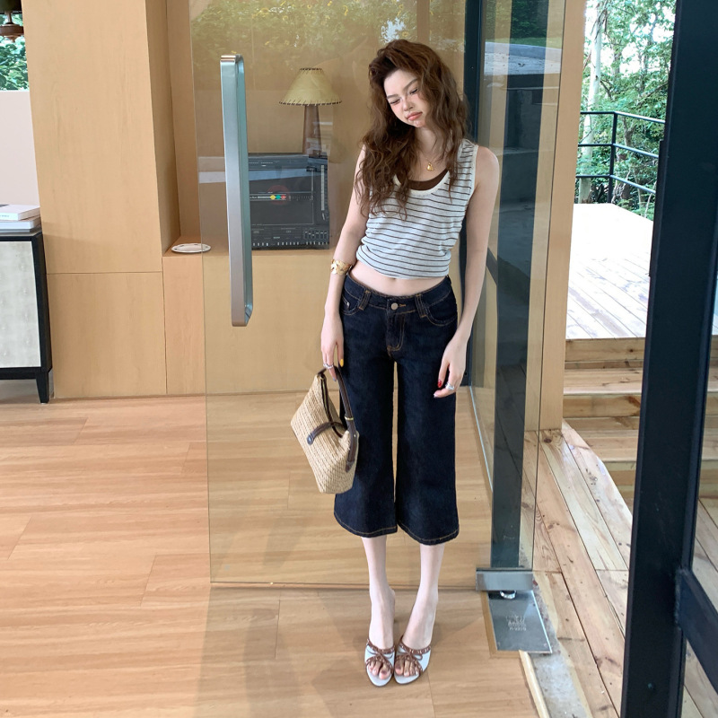 【Jin Yin】American Retro Low-Waist Flared Pants, Slim Fit, Versatile, Cropped Pants, New Summer Style Jeans for Women