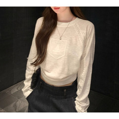 帆船蕾丝手帐/ 韩系松弛感设计感拼接花边蕾丝白色长袖T恤女 2025