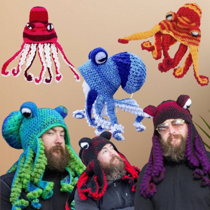 Amazon Foreign Trade New Cross-Border Adult Party Trick Funny Octopus Headgear Crochet Wool Octopus Hat