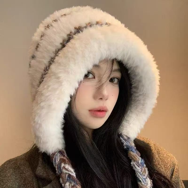 手工钩织毛线帽子女2025新款冬毛茸茸保暖显脸小针织帽筒子渔夫帽|undefined