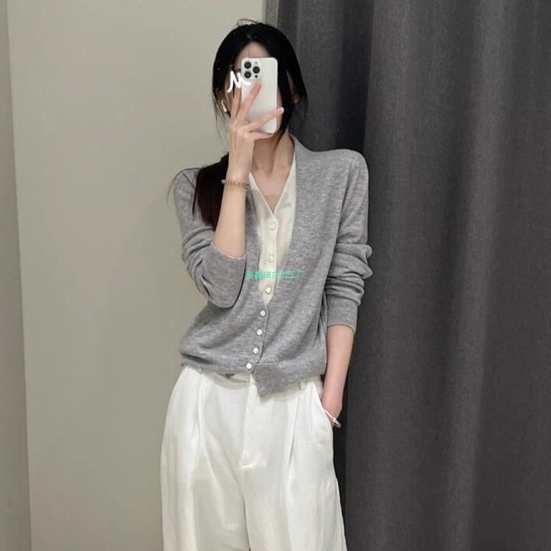 撞色假两件针织开衫女早春季2025新款宽松外搭设计感毛衣上衣外套|undefined