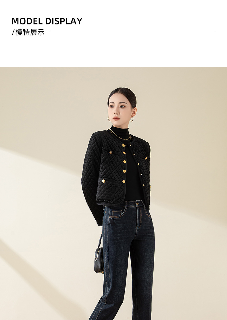Quần jean ống đứng lót lông nữ cạp cao dáng rộng bo gấu 9 phân — Màu đen chi tiết 19