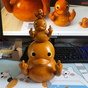 Cross-border creative imitation wood duck decorations home desktop spoof large, medium and small cute yellow duck ornaments A22