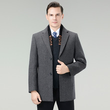 中年双面呢羊绒大衣男西装领中长款羊毛呢子外套爸爸装带围巾上衣