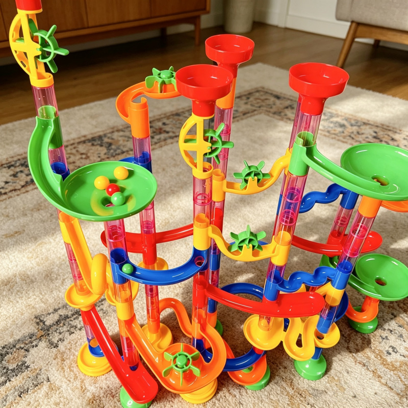 Cross-Border New Model Rolling Ball Track Building Block Toy for Children, Brain-Stimulating Assembly Pipe for Boys and Girls, Versatile Marble Slide