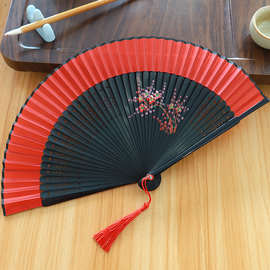 红色中国风扇子古风折扇日式女绢古典汉服跳舞舞蹈扇随身旗袍唷儿