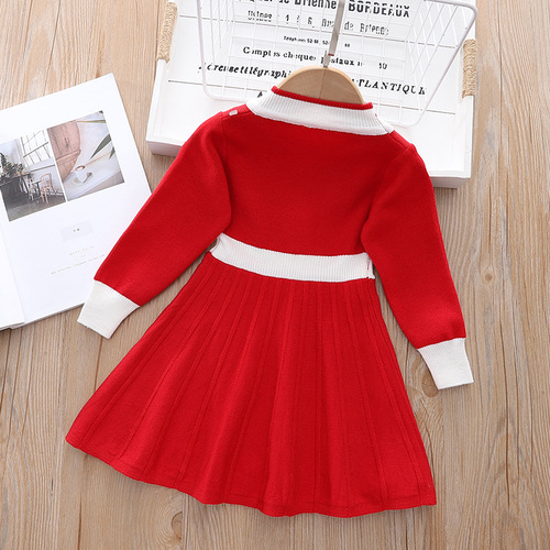 Children's Xiao Xiang Style Cardigan Dress for Little Girls, 90-130 South Korean Version Princess Dress, Children's Knit Round Neck Dress