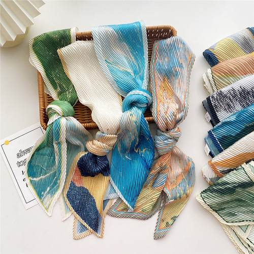 Folded long small silk scarf for women summer thin Korean style versatile decorative scarf long tied bag professional scarf