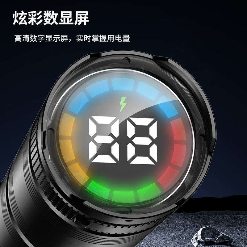 高亮手电筒COB侧灯户外露营工作灯铝合金变焦炫彩数字电显手电筒|undefined