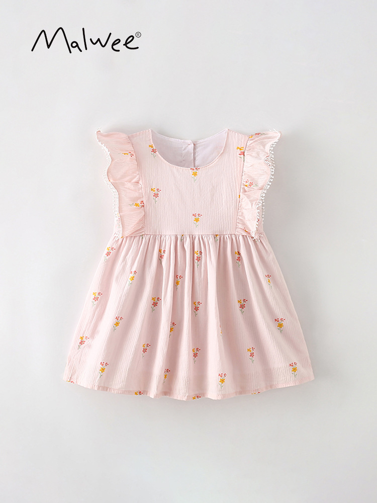 Malwee niñas vestido de princesa de verano nuevo estilo europeo y americano para niños pequeños vestidos de niños de cuello redondo