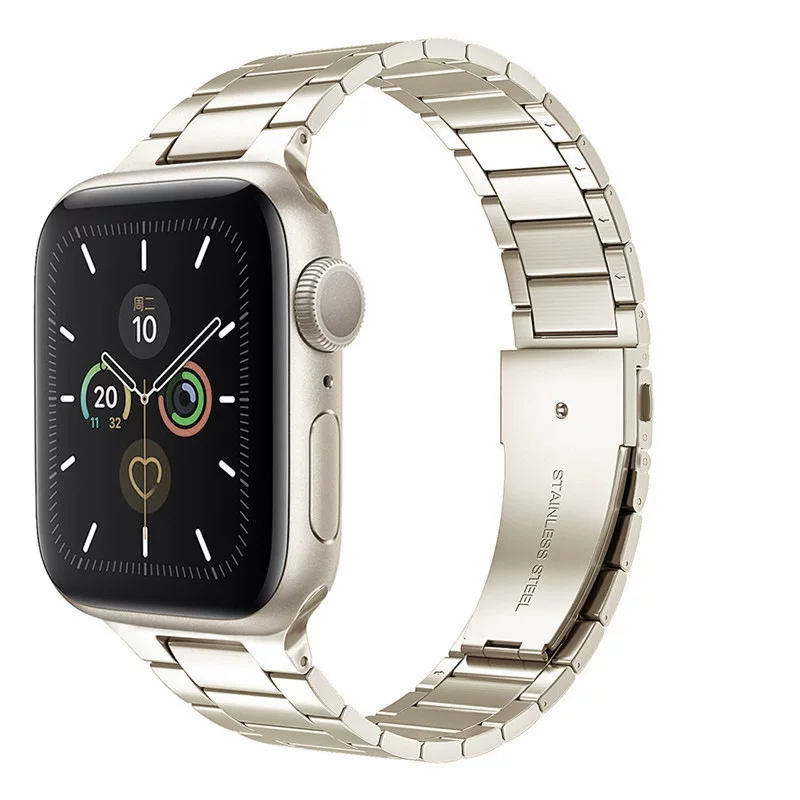 Подходит для Apple Watch 9/8/7/6/5, цельный ультратонкий трёхзвенный стальной браслет для Apple Watch