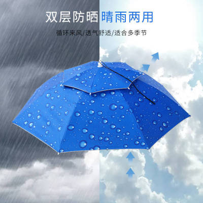 遮陽傘傘帽頭戴雨傘帽子釣魚頭戴太陽傘環衛防曬鬥笠傘折疊大號