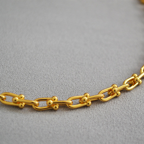 INS Blogger's Style European and American Niche Gold-Tone U-Shaped Clasp Brass Plated 18K Gold Cool Style Thick Chain Necklace