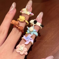新しいかわいい子供のような小さな風車動物リングニッチ多用途ユニークなオープンリングクリエイティブギフトリング