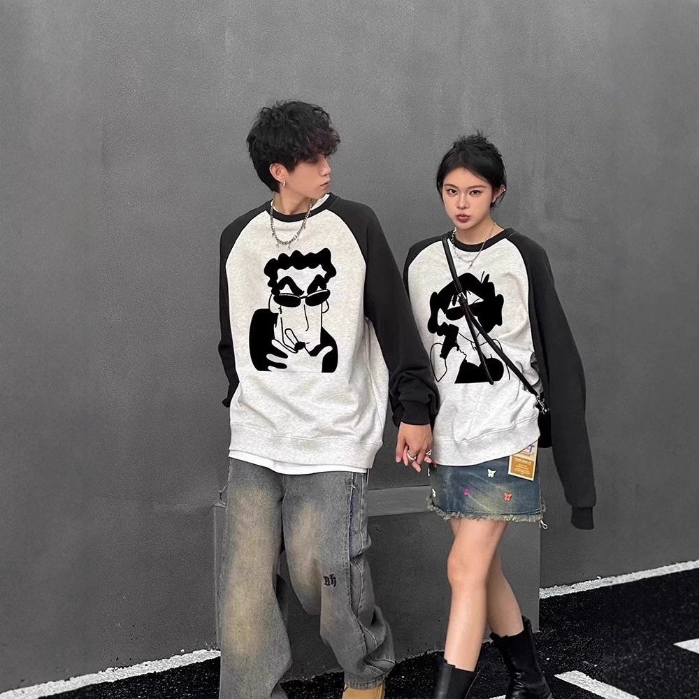 Парный свитер осенью и зимой плюс бархатный американский рукав oversize нишевый костюм высокого уровня хлопка для мужчин и женщин