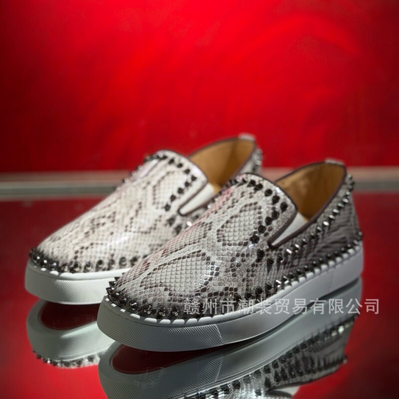 Cl Andgz Black and White Snake Pattern Rivet Slip-On Red Sole Shoes Men's Casual Sneakers Women's Shoes Couple Shoes Cl Andgz Black and White Snake Pattern Rivet Slip-On Red Sole Shoes Men's Casual Sneakers Women's Shoes Couple Shoes