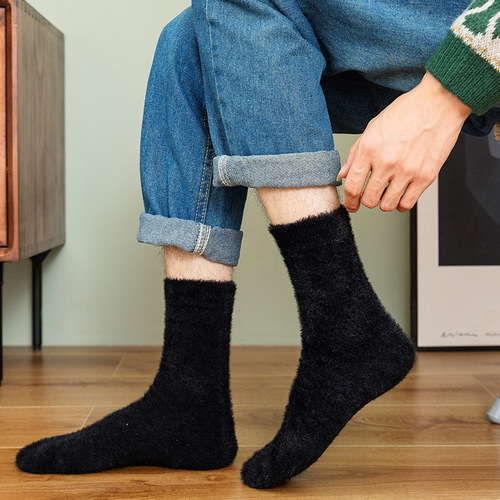 Mink velvet socks men's autumn and winter mid-calf socks coral velvet home floor socks thickened plush warm men's stockings