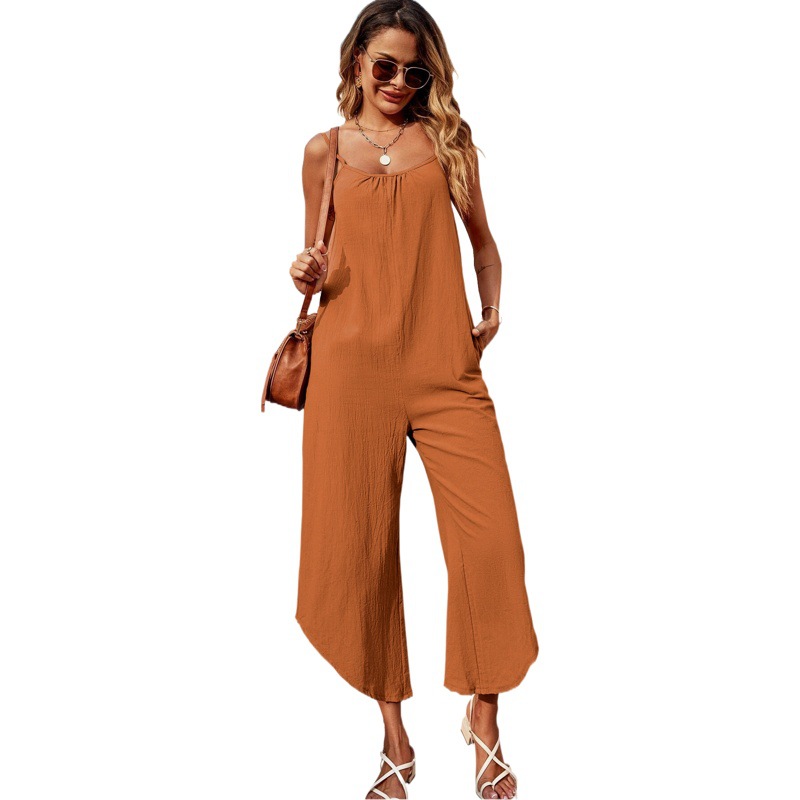 Ropa de mujer de comercio exterior europeo y americano 2024 transfronterizo nuevos pantalones sueltos de bolsillo irregular sin mangas de una sola pieza