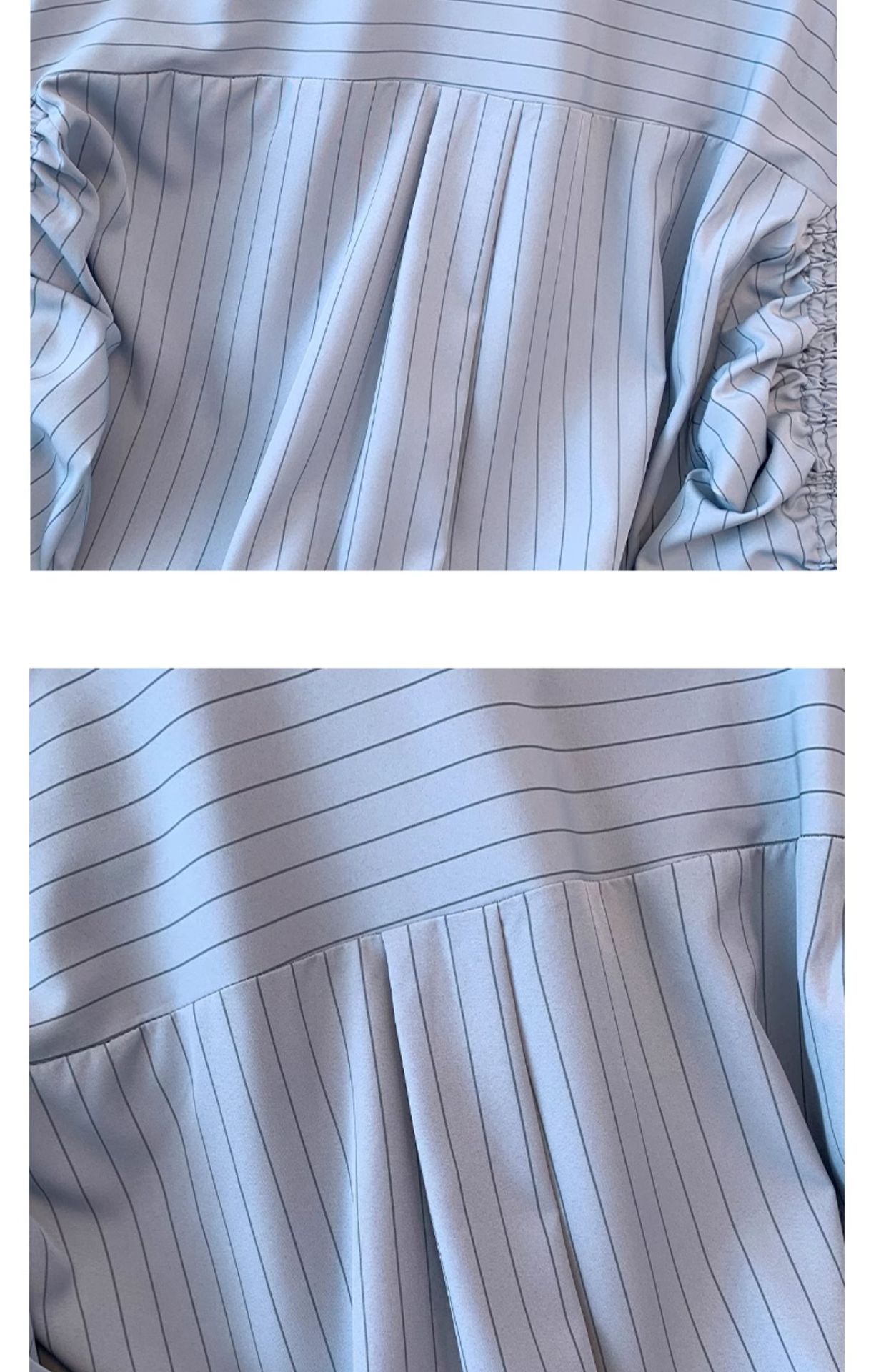 Design blue striped shirt women's spring and autumn new large size fat and thin medium and long irregular drawstring upper generation_voghion.com