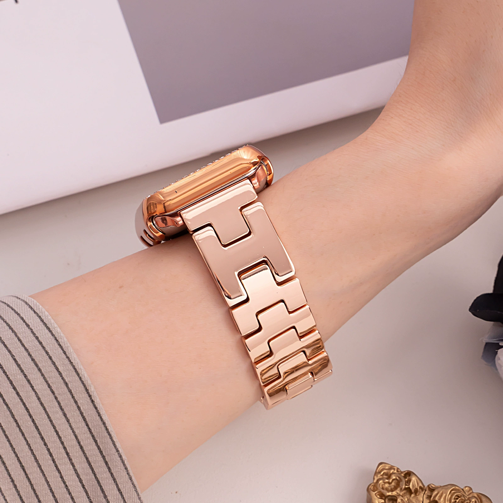 Подходит для ремешка Apple Watch applewatch металлический мужской и женский H-цепочка бабочка пряжка s5678910 поколения se ремешок для часов