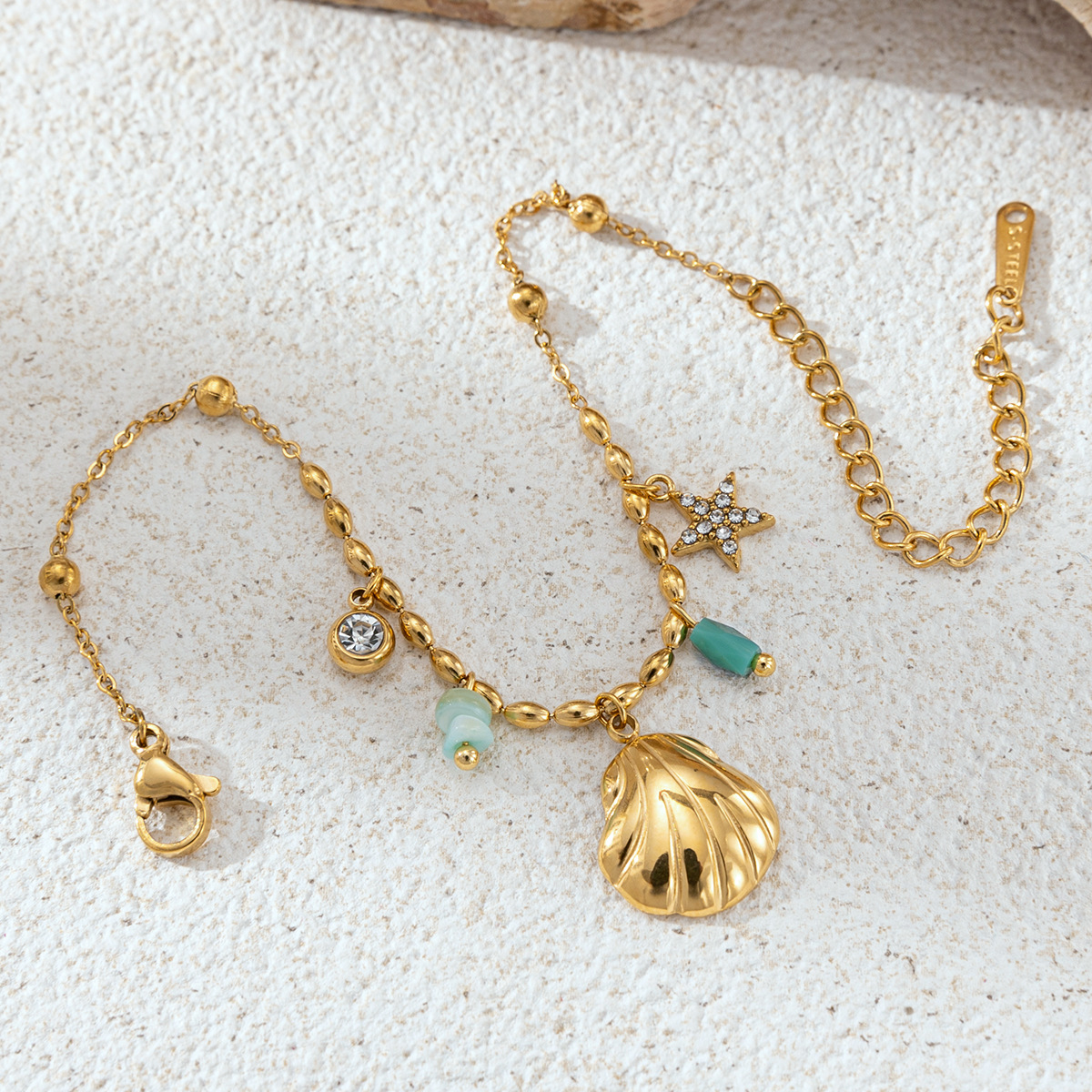 Collar de acero inoxidable de lujo ligero y de nicho universal, oro natural verde, conjunto de joyería Dongling transfronterizo para mujeres