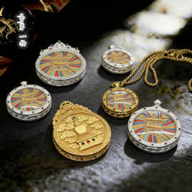 藏式纯手绘描金唐卡圆形项链吊坠钛钢嘎乌盒民族风项链直播批发