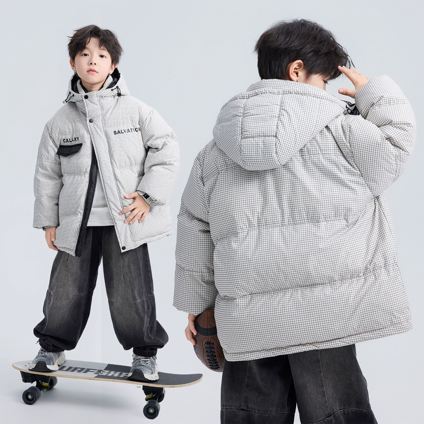 Down jacket for boys, children's velvet uniform, for teenagers, increased thickness, duck down