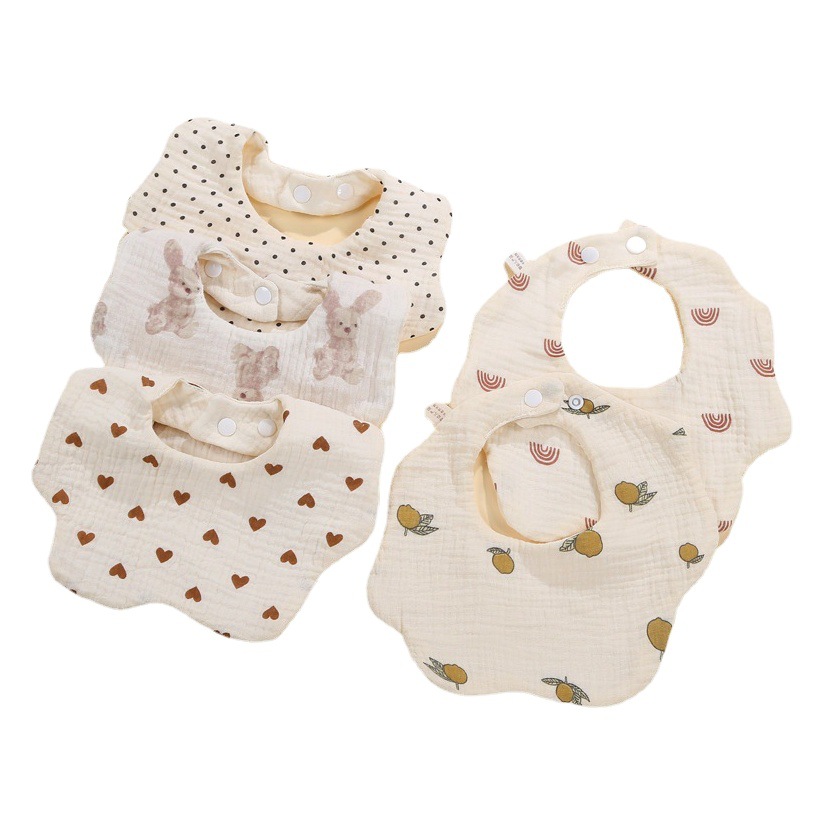 Gauze Cotton Baby Slip Towel Baby Newborn Six-layer Food Waterproof Bib Cartoon Absorbent Anti-fouling Bib