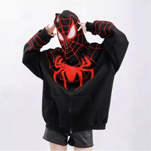 跨境春秋季hiphop蜘蛛侠连帽卫衣男女设计感小众vibe情侣外套开衫