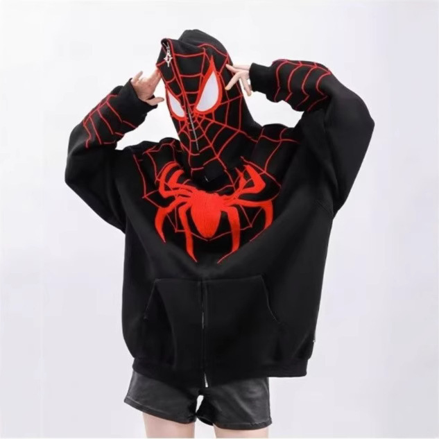 Cross-Border Spring and Autumn Hip-Hop Spider-Man Hooded Sweatshirt for Men and Women, Niche Vibe Couple Jacket Cardigan Couple Style