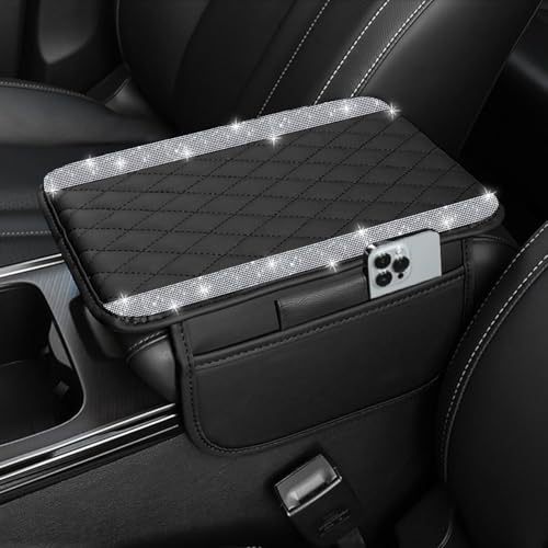Car Shiny Crystal Armrest Box Mat Center Console Cover Leather Cover Pad Storage Bag Universal Protective Pad Arm Storage