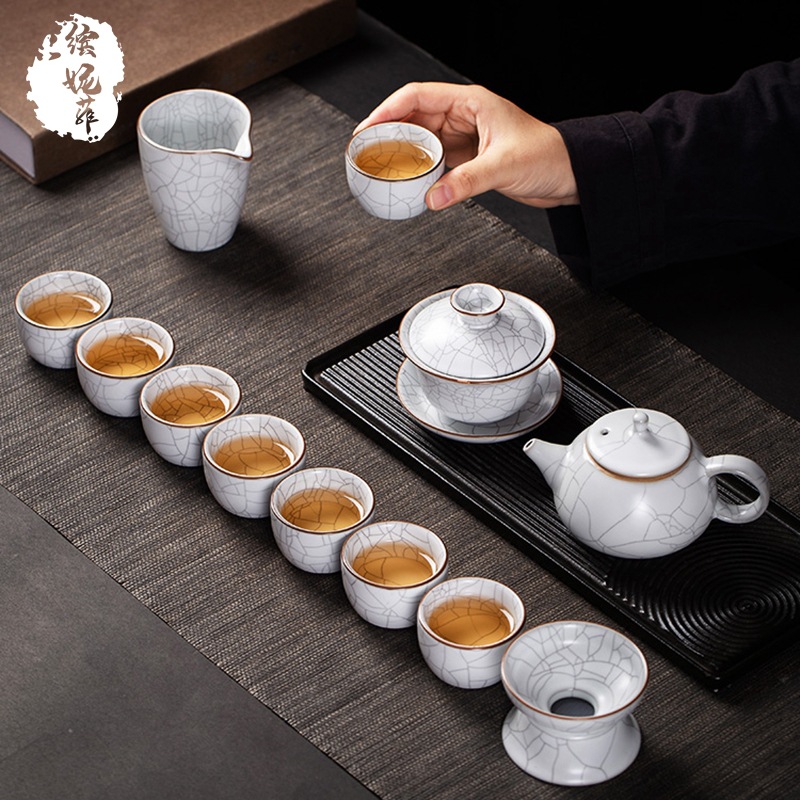 高档哥窑功夫茶具套装家用轻奢开片可养陶瓷中式办公室泡茶壶礼盒