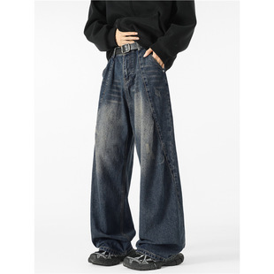 American Cleanfit High Street Silhouette Jeans Men's Autum Washed Old Retro Style Casual Loose Wide Leg Pants