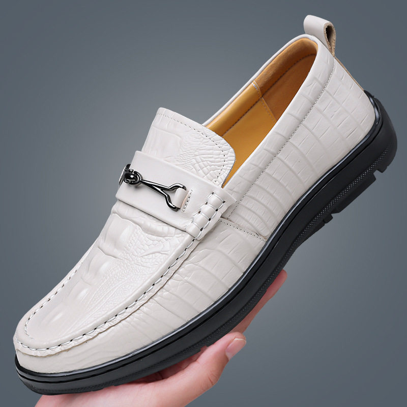 Giày lười nam da bò lớp đầu vân cá sấu, giày Loafer xỏ chân gót thấp 1–3 cm — GX2758 màu nâu, GX2758 màu trắng, GX2758 màu đen