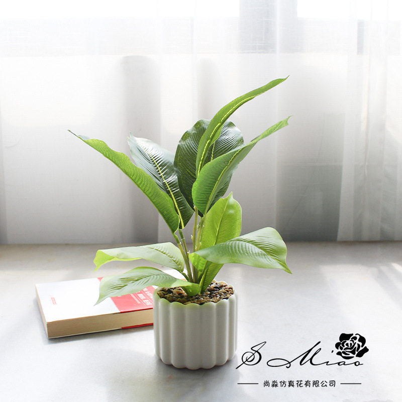 Simulación de hojas de banyan pequeñas decoraciones creativas bonsai fabricantes de decoración directa de plantas verdes artificiales falsas flores falsas de maceta de simulación image 8