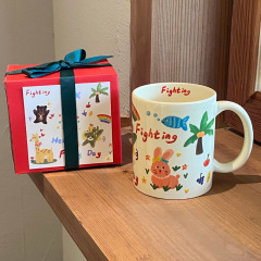 ネット赤爆金高颜値コップ陶磁器漫画落書きマグカップ誕生日プレゼントかわいいココナツ樹小動物カップ