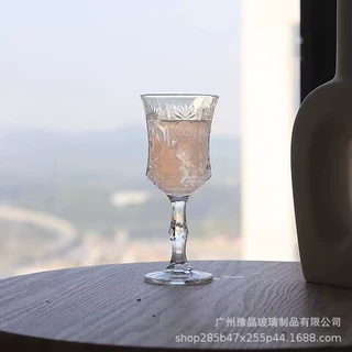 靖宇法式复古ins风喇叭浮雕高脚玻璃杯简约束腰洋酒红酒杯香槟杯